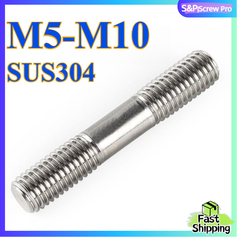 20pcs 304 Stainless Steel Double End Stud Screw M5 M6 M8 M10 Dual Head Thread Bolt Rod Tooth Stick Headless Stud [XM-ML-1]