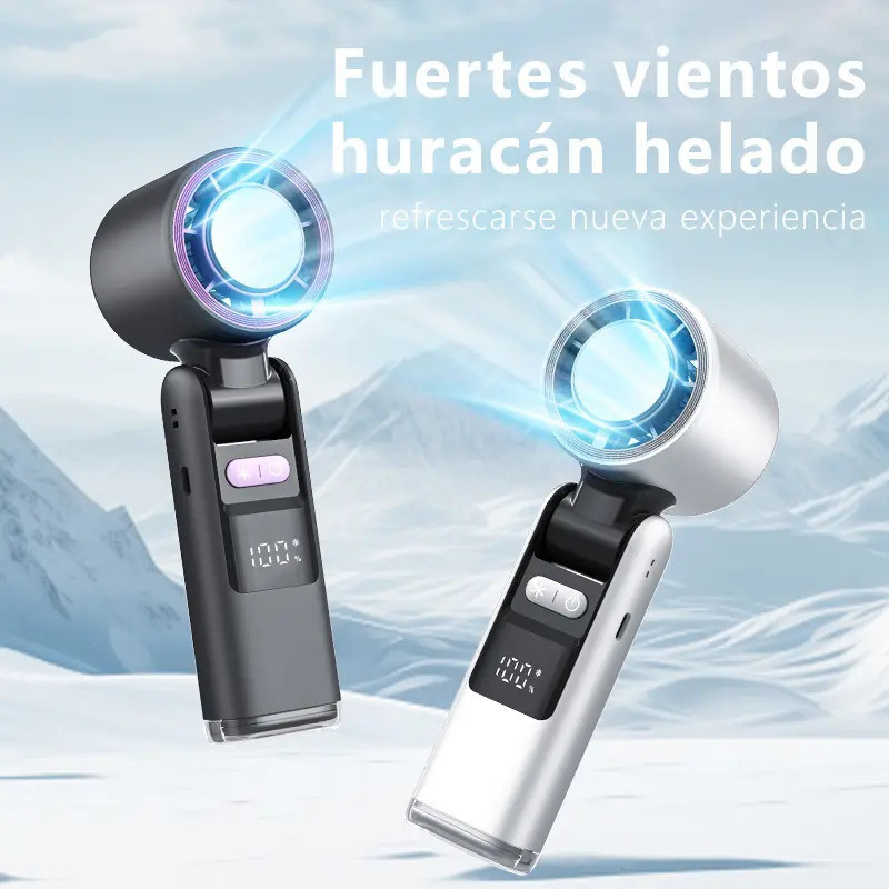 New【Summer】Mini USB rechargeable fan, foldable and portable, 5-speed handheld fan with built-in light and turbo airflow technology, cooling fan for outdoor, travel, and office use. Kipas mini boleh cas USB baharu musim panas, boleh lipat dan mudah alih,