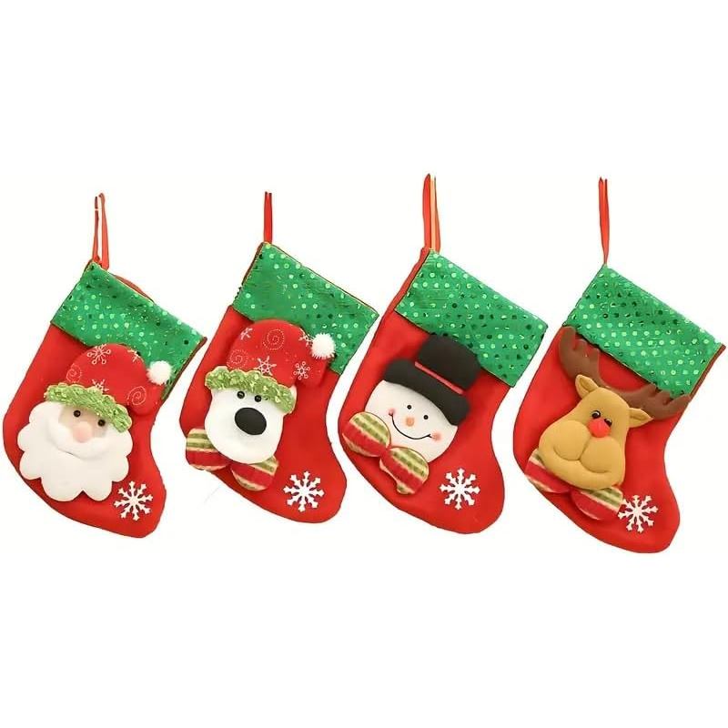 4 Pek Stoking Krismas Kecil Berkilauan, Set Stoking Krismas Besar dengan Hiasan Santa…
