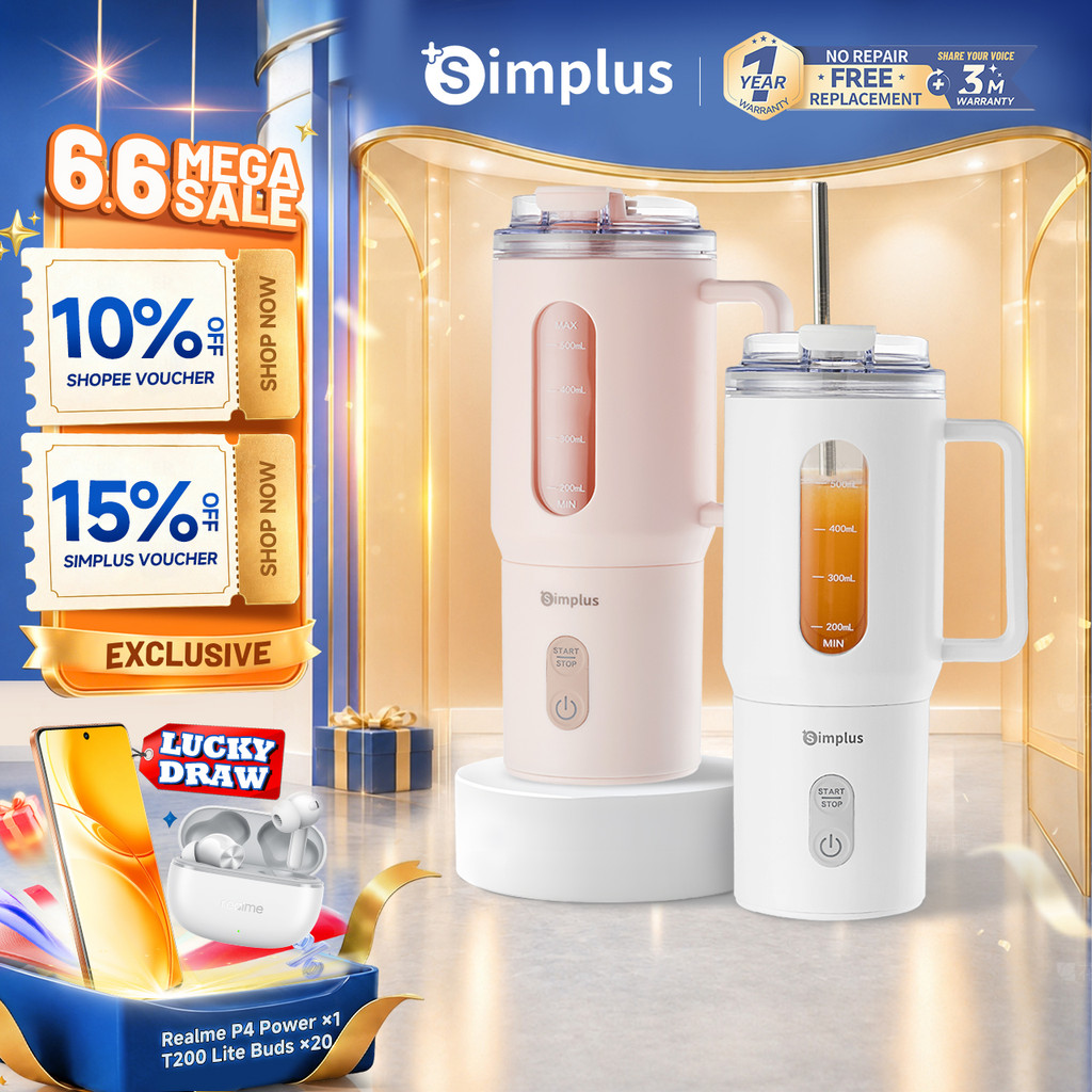 Simplus Portable Blender Wireless Juicer Cup To-Go Travel Mug丨500mL Large Capacity丨Multifunctional Car Use ZZJH011