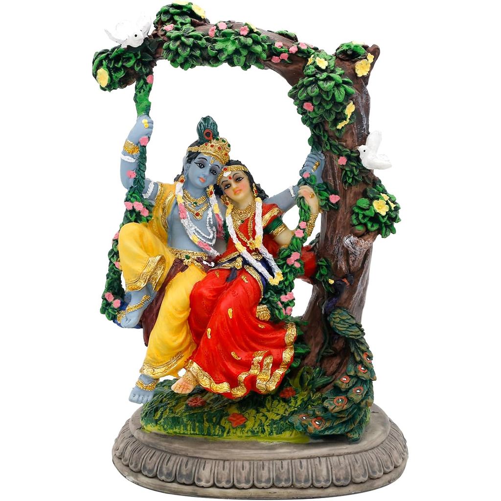 Patung Idola Radha Krishna - Patung Dewa Hindu India Murti Barang Hiasan Rumah Pejabat Kuil Mandir Altar Pooja Hiasan Hadiah Puja Diwali untuk Rakan dan Saudara-mara India