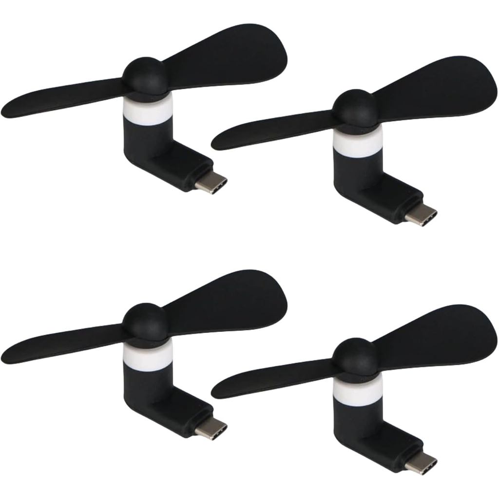 Kipas Telefon USB C, 4 Unit Kipas Mini Mudah Alih untuk Telefon Bimbit iPhone 16/15 dan Android dengan Port Type-C, Kipas Poket Peribadi Kecil untuk Perjalanan Musim Panas (Hitam) TCSK