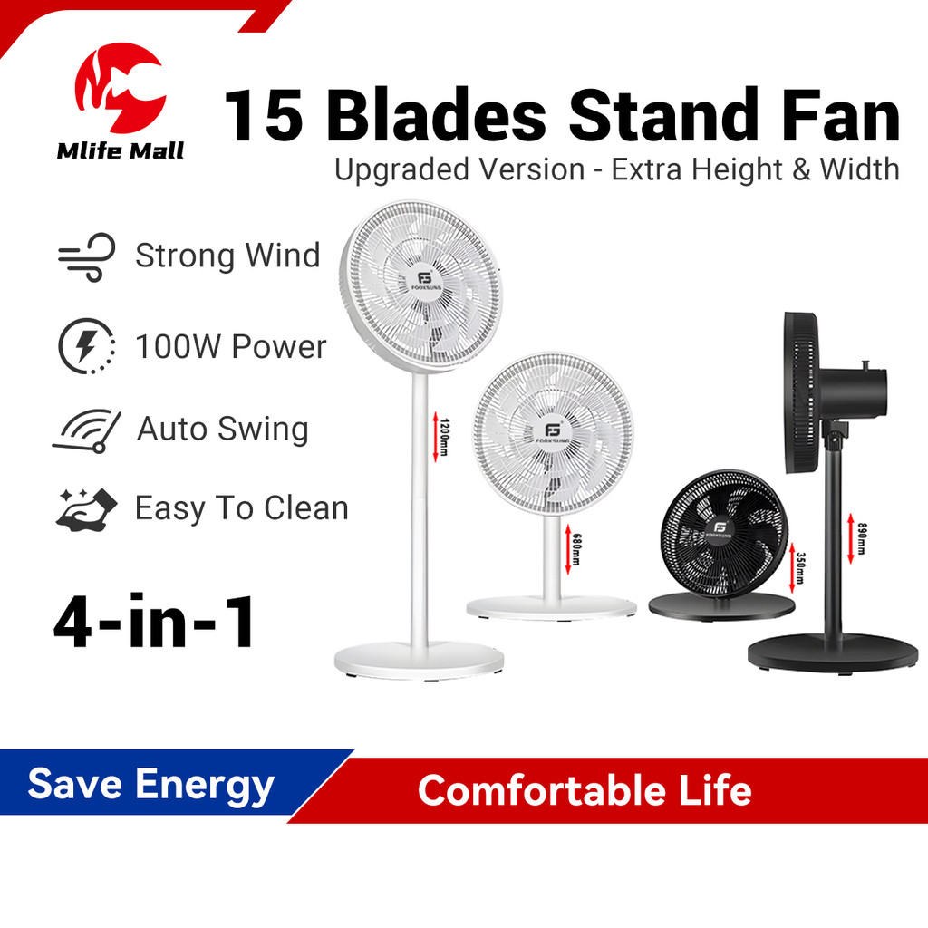 FOOKSUNG 15 Blade Electric Stand Fan Adjustable Fan Table Fan |Kipas Berdiri Elektrik Berkuasa dengan 15 Bilah Kipas