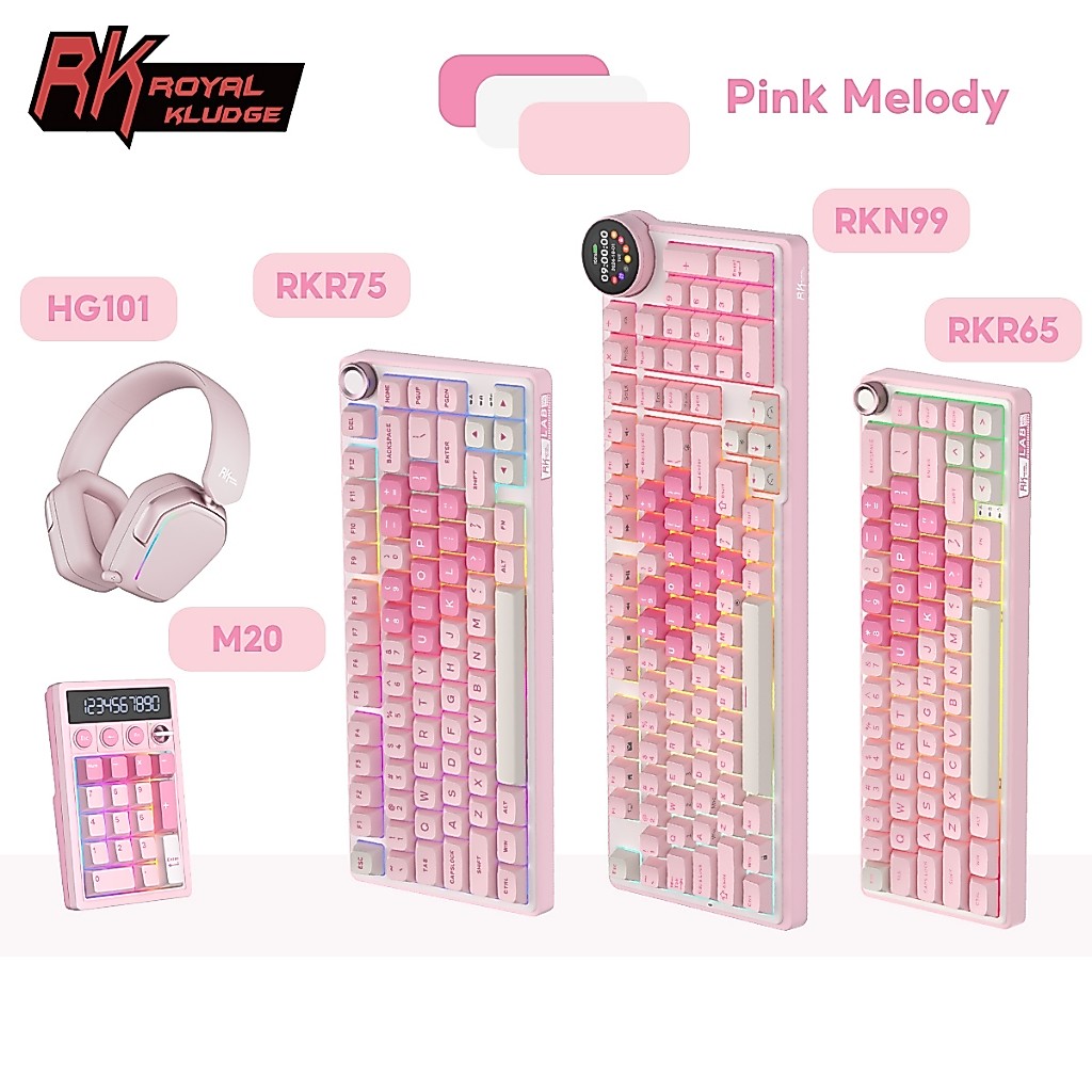 Royal Kludge RK R65 R75 N99 Pink Melody RGB Mechanical Keyboard With Knob And Keyboard Headset Numeric Keypad Combo Kit