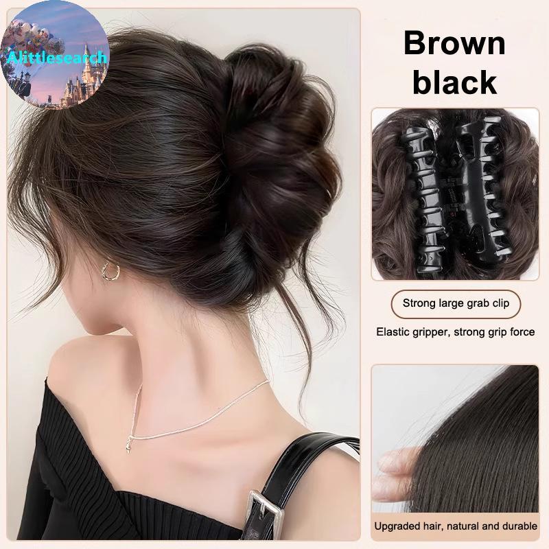 Alittlesearch Women's Hair Wig Bun Fake Hair Fluffy Volumizing Realistic Hair Chien Coop Head Clip On Hair Bun Wigs Asian Fiber Tail MY