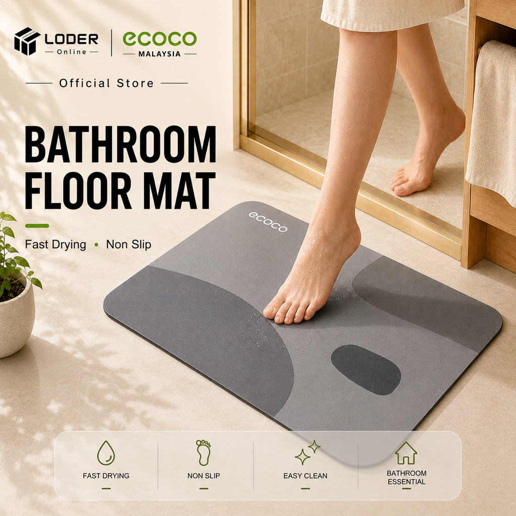 LODER ECOCO Diatomite Bathroom Floor Mat Fast Drying Non Slip Absorbent Bath Mat Toilet Rug Carpet (Size 40 x 60 CM)