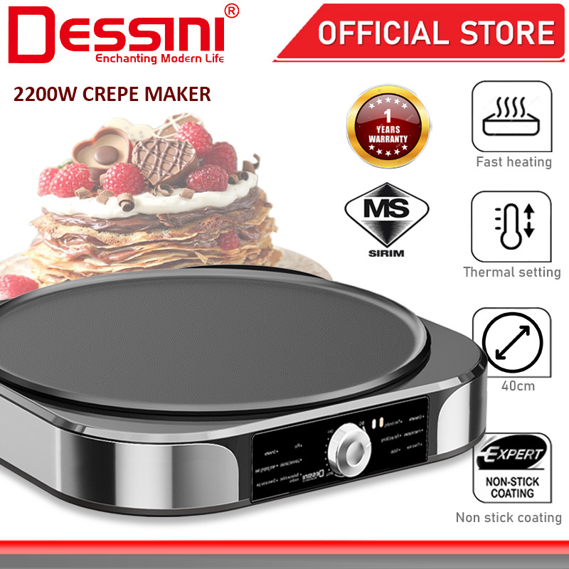 DESSINI ITALY 40CM Electric BBQ Grill Steak Crepe Pancake Pizza Maker Teppanyaki BBQ Grill Non-Stick Baking Frying Pan