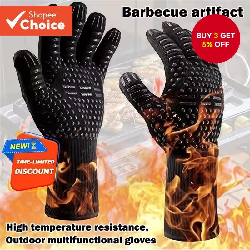1 PCS BBQ Gloves High Temperature Resistance Oven Mitts 500 Degrees Fireproof Barbecue Heat Insulation Microwave Gloves