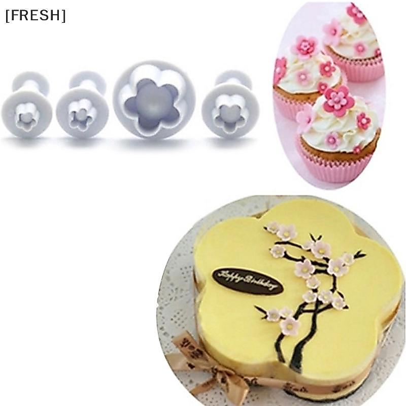 [FRESH] 4Pcs Plum Flower Fondant Cake Cutter Plunger Cookie Mold Decorating Candy Mould null