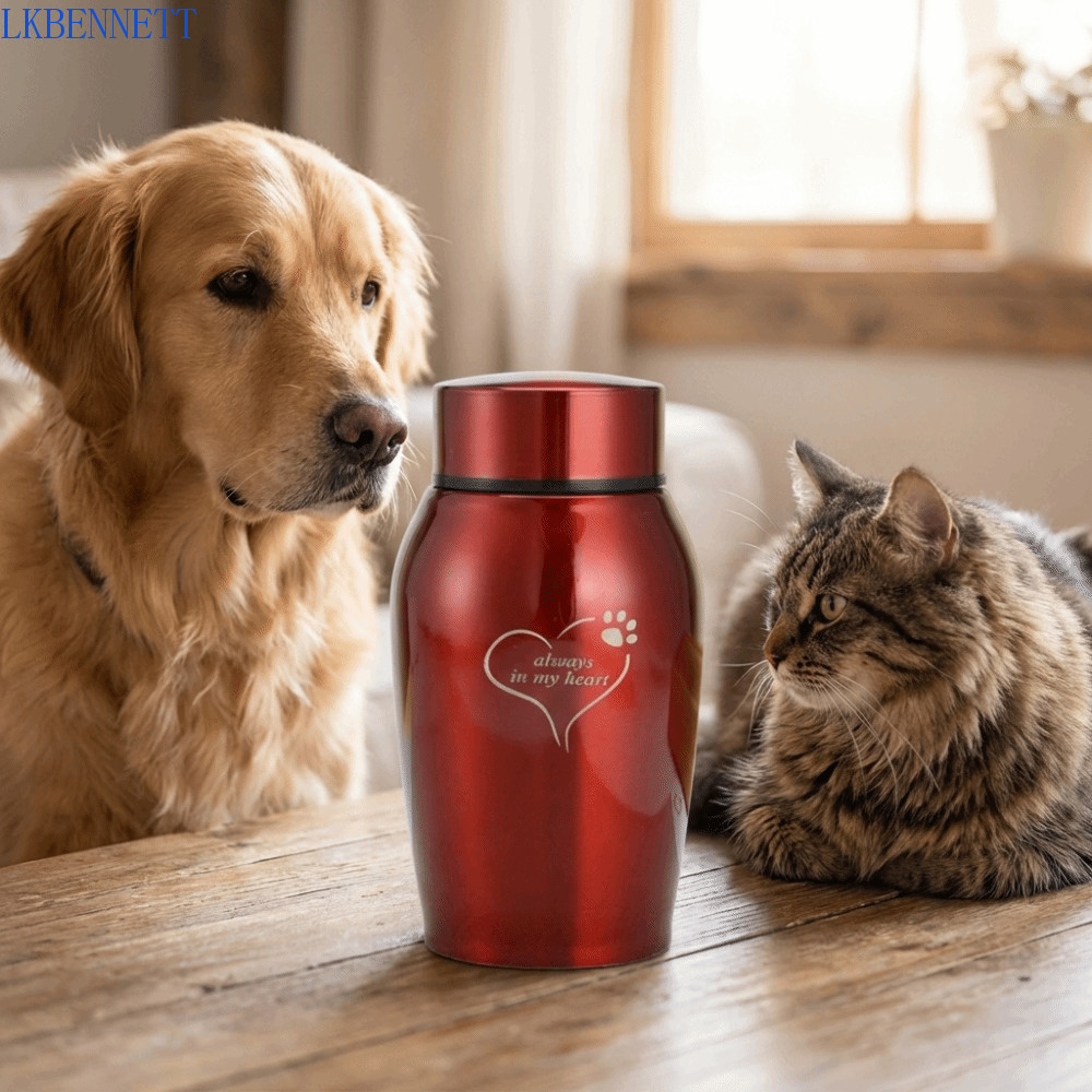 LKBENNETT Pet Ashes Storage Box, with Lid Stainless Steel Dog Cat Cremation Urns, Caskets Creative Dustproof Waterproof Urn-Funeral Holder Desktop Decoration