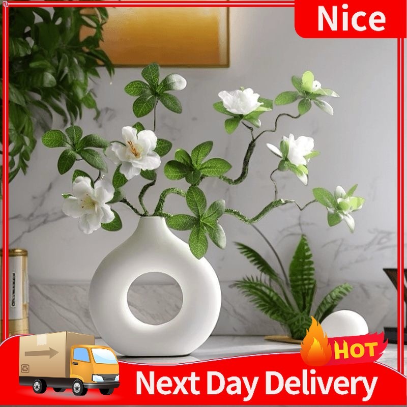 (Malaysia Stock) Nordic Style Artificial Flower Vase Set Imitation Ceramic Plastic Vase Desktop Flower Arrangement Home Decoration