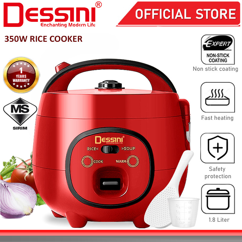 DESSINI ITALY 1.8L Electric Rice Cooker Non Stick Aluminium Inner Pot with Steamer Pengukus Periuk Nasi Elektrik
