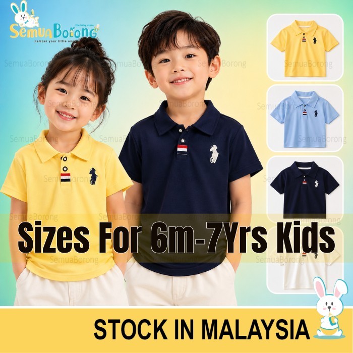 (6m-7yrs) Kids Polo Shirt Cotton Short Sleeve Boys Girls School Uniform Casual T Shirt Baju Budak Kemeja Polo 0682