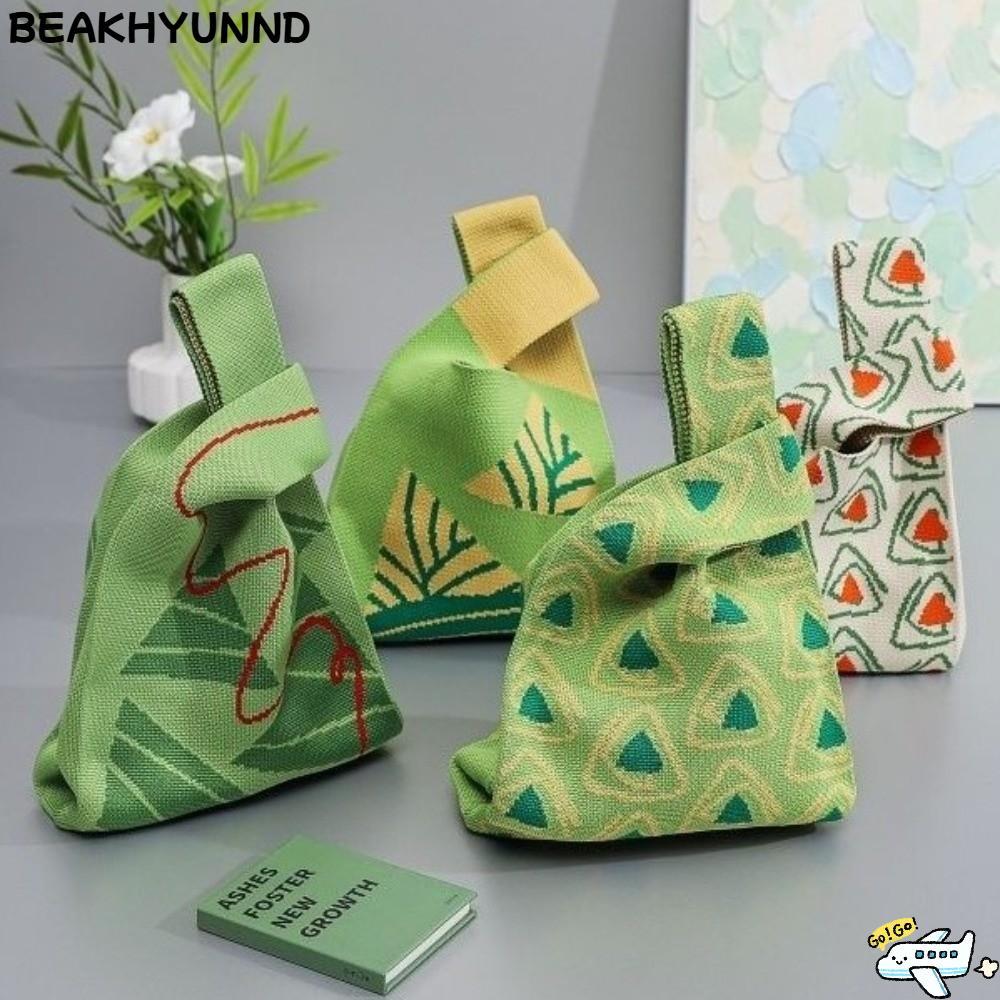 BEAKHYUNND Gift Package Handbag, Zongzi Pattern Crochet Loong Boat Festival Pouch,  Chinese Style Green Gift Storage Purse Holiday Gifts