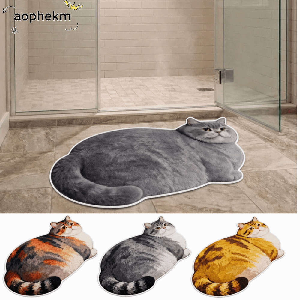 AOPHEKM Cute Cat Crystal Velvet Floor Mat, 40*60cm Russian Blue Bathroom Carpet, Ginger Cat Non-slip Abrasion-resistant Bedroom Door Small Rug Living Room Tea Table Bedside