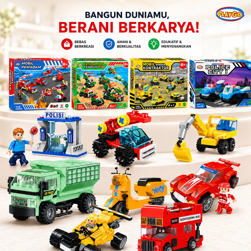 Playgo Lego Toys (221 Pieces) Building Blocks for Kids Police Team Construction Vespy Truck Series Retro Series Retro Series Master Racing Formula One Fire Fighter Police Station Fire Truck Combat Vehicle Police City Contractor Boys Brick Blocks