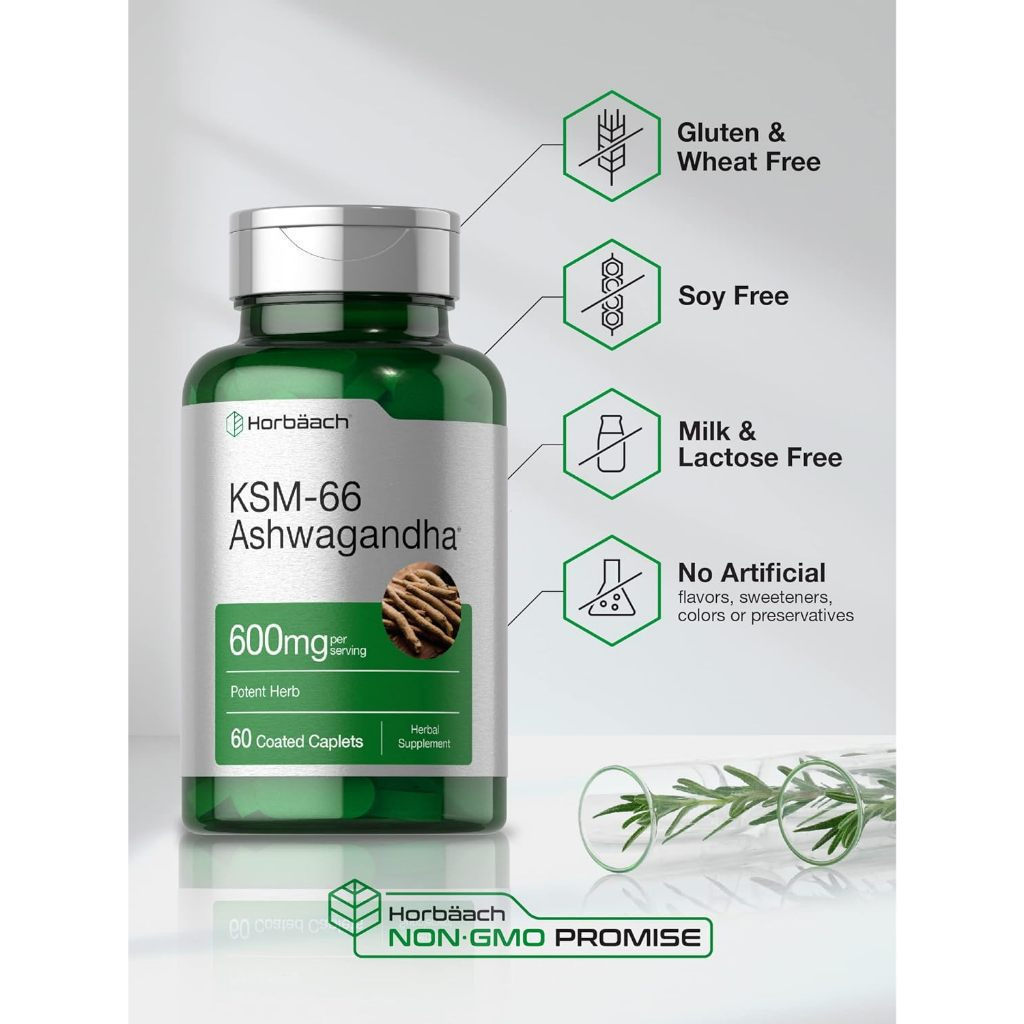 Horbäach K-66 Ashwagandha Supplement (60 Kapsul) – 600mg Setiap Sajian – Formula Tanpa…