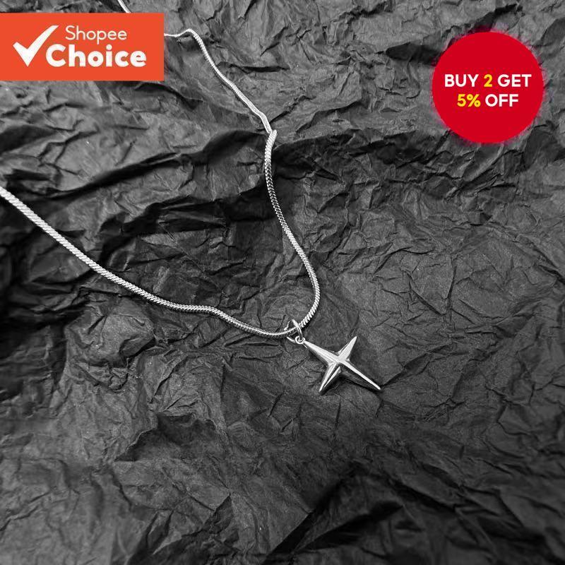 Unisex Four-Point Star Necklace Minimalist Snake Chain Pendant Jewelry for Men Women Daily Wear