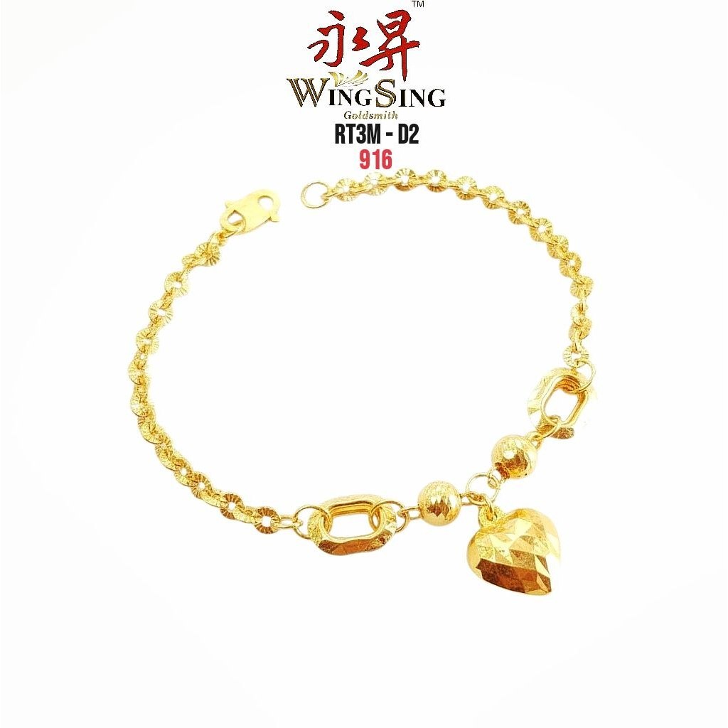 Wing Sing Rantai Tangan Choker Boba Matahari Sauh Siti Sarah Gantung Love Emas 916