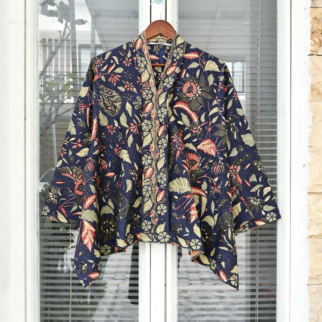 KARTINI BATIK BLOUSE, TRENDY OFFICE TOP, Tie Dye Batik Kebaya Blouse Women Clothing Casual Muslimah Dress | Long sleeves, straight cut | 3D Flower | Loose V-neck |