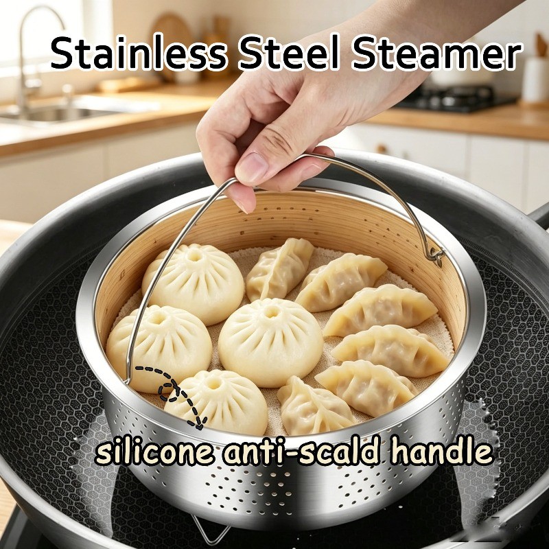 Stainless Steel Food Steamer Basket with Handle and Stand Fine Mesh Steaming Rack for R…