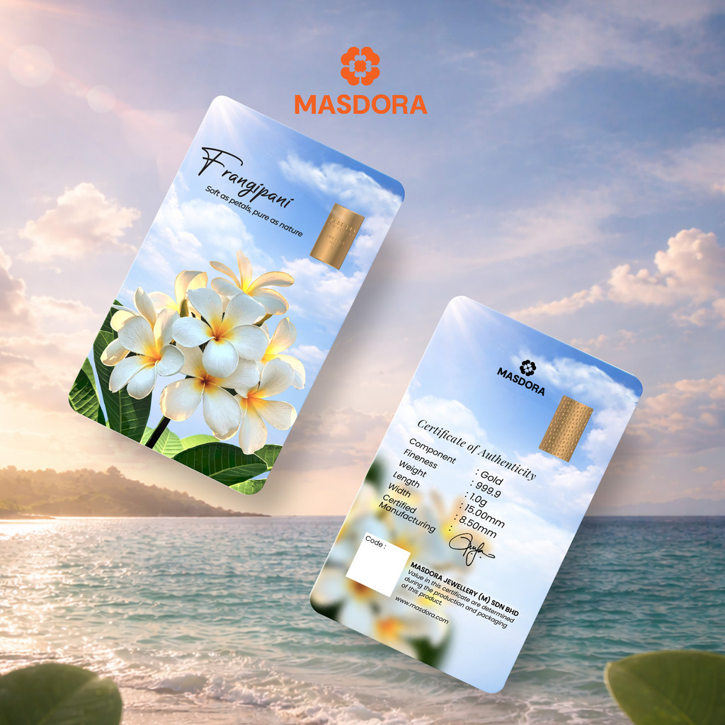 MASDORA 999.9 Gold Bar 1.00GM Flower Series ~ Frangipani Flower (EMAS 999.9/24K)