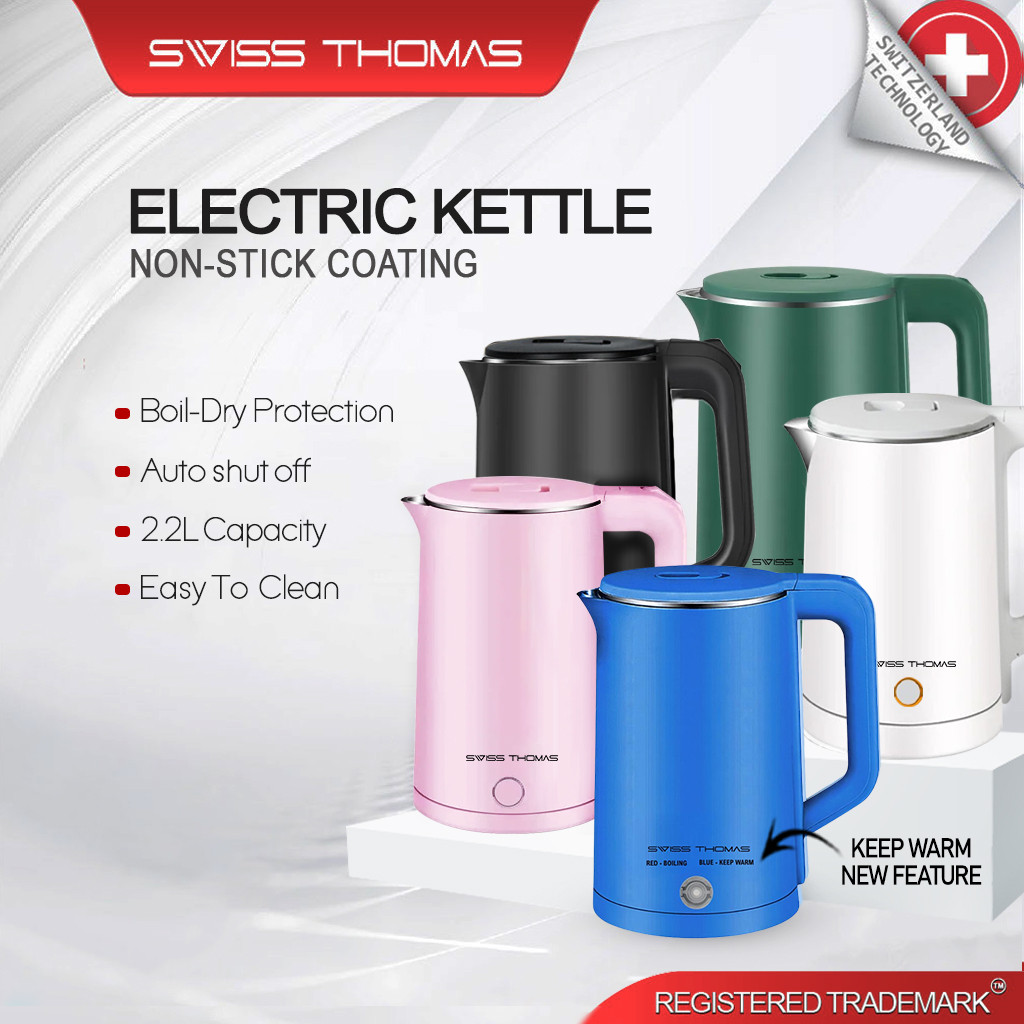 SwissThomas Auto Boiling Electric Kettle Double Layer Heat Insulation Cerek Air Panas (1500W/2.2L)