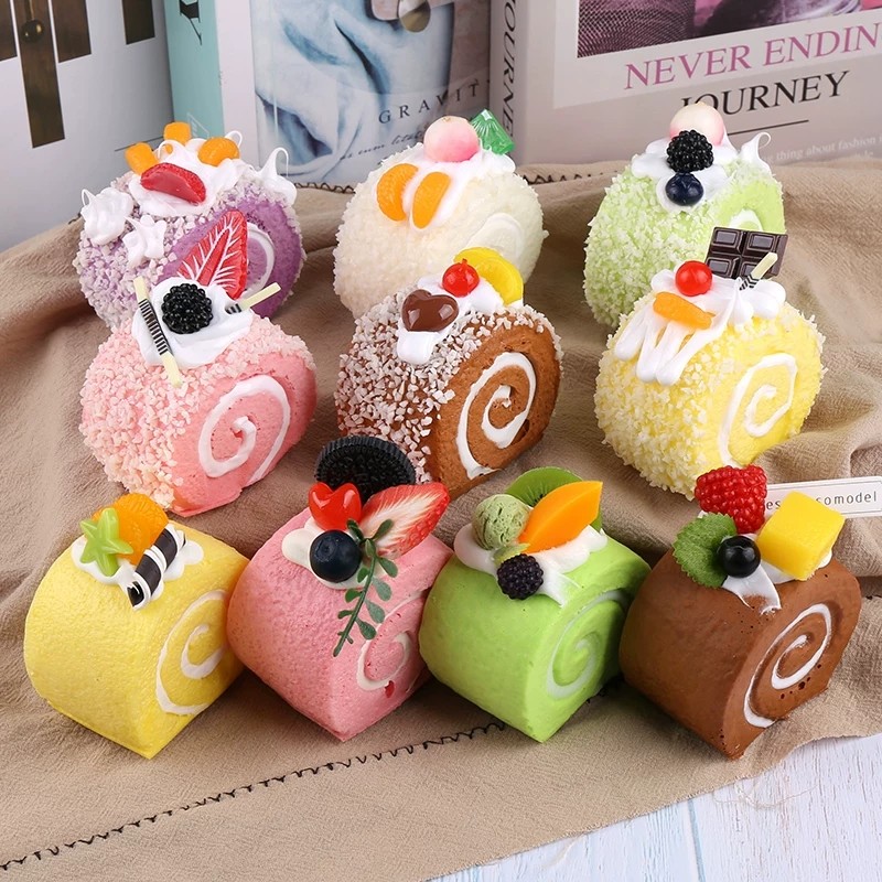 Simulation Egg Roll Model Cake Roll Fruit Cream Moss Dessert Decoration Shooting Props…