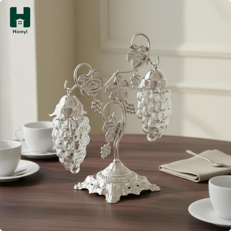 Homyl Ornamental Kitchen Sugar Container with Grape Design Glass Spice Holder for Elega…