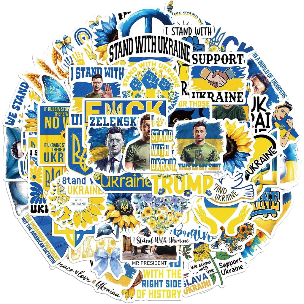 Pelekat Bendera Ukraine 55Pcs - Pelekat Ukraine Menyokong Kebebasan dan Keamanan dengan Lambang Negara Ukraine - Pelekat Anti Trump Putin - Mudah Dipasang dan Dilepas untuk Bumper, Tingkap, dan Cawan