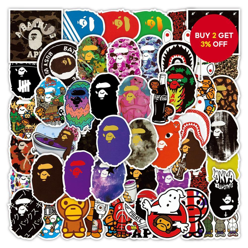 BAPE Brand A Bathing Ape Stickers 50PCS Animal Waterproof Sticker for Phone Case Laptop Personalized School