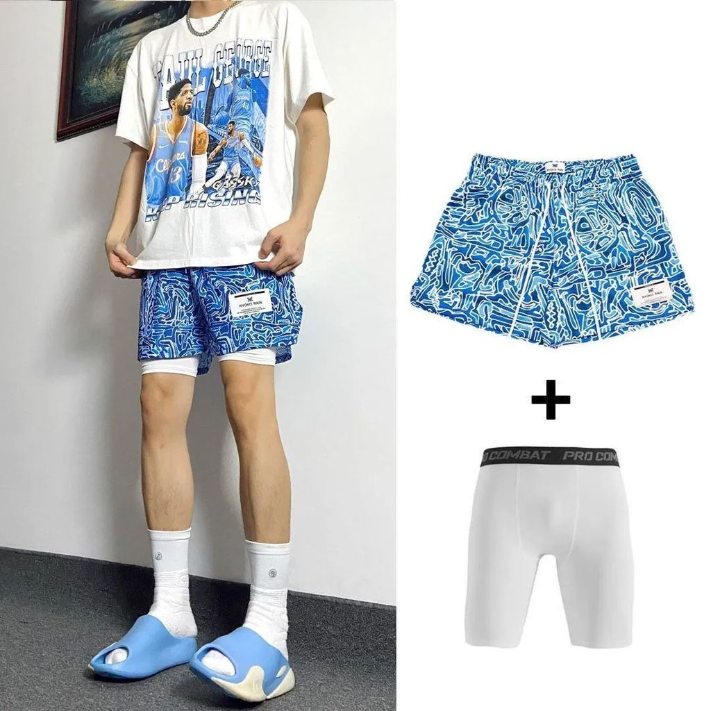 American Graffiti Shorts Boys Summer Not Knee Sports Breathable Shorts Teenagers Trendy High Street Quarter Pants
