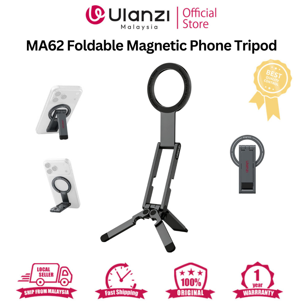 Ulanzi MA62 Magnetic Phone Tripod M@gs@fe Pocket Tripod with Hidden Hook Foldable Magnetic Phone Stand