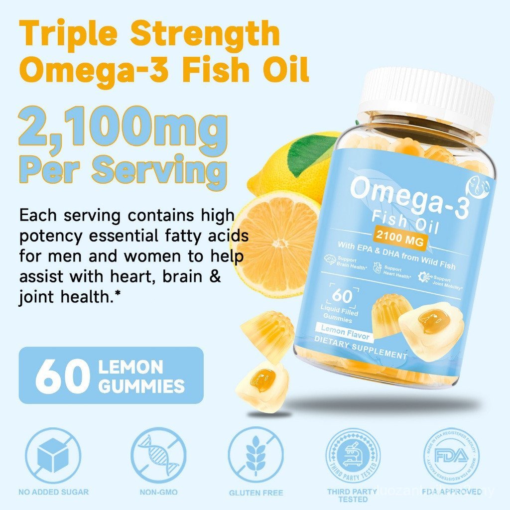 Ozmolts Oil Gummy with Omega 3 Helps Enhance Memory Improve Mood Lemon Flavors 60 pcs G…