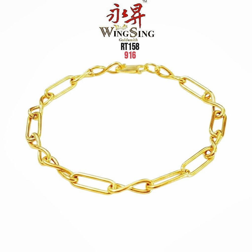 Wing Sing 916 Rantai Tangan Paperclip Infinity Licin Fesyen Emas 916 /回形针款式手链 / 916 Gold  Bracelet