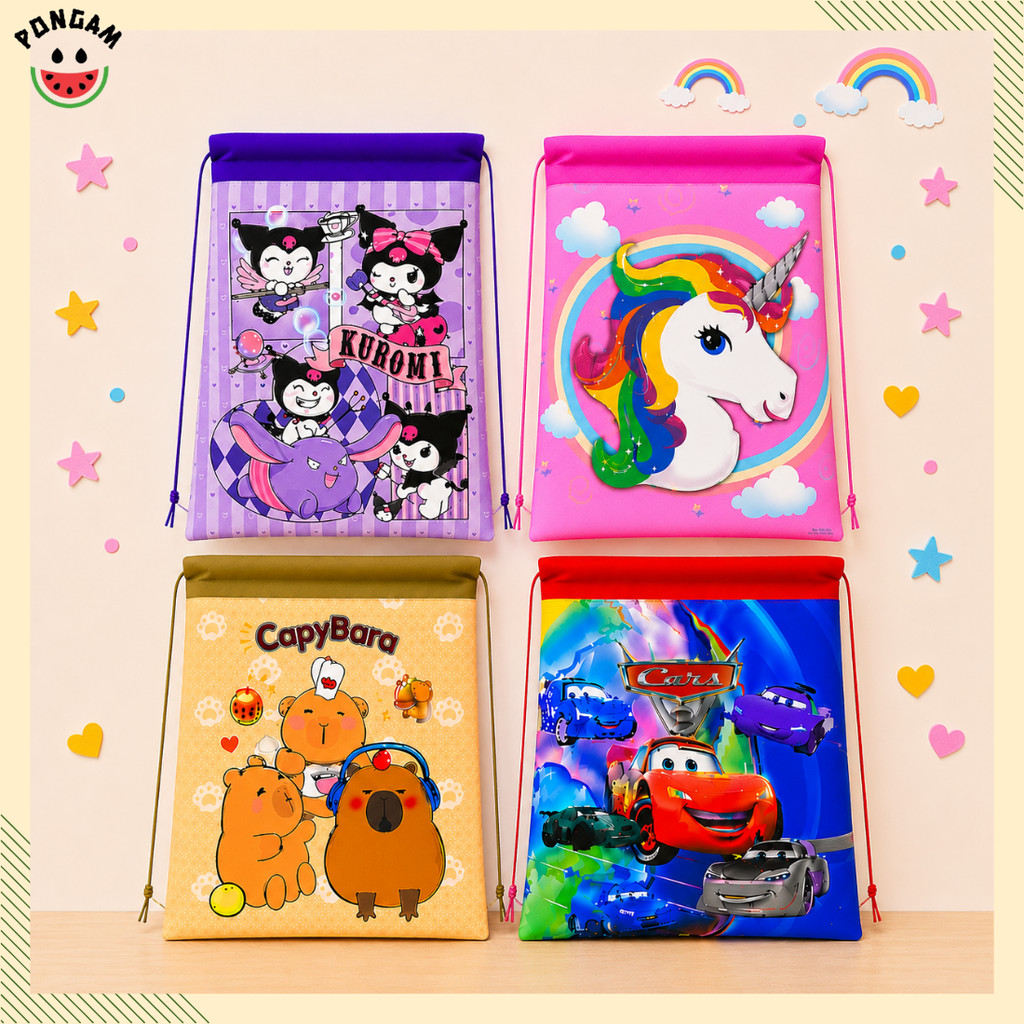 Fabric Drawstring Backpack Econic Loot Bag Goodies Children Unicorn Cars Cartoon School Bag Ravel Shoulder