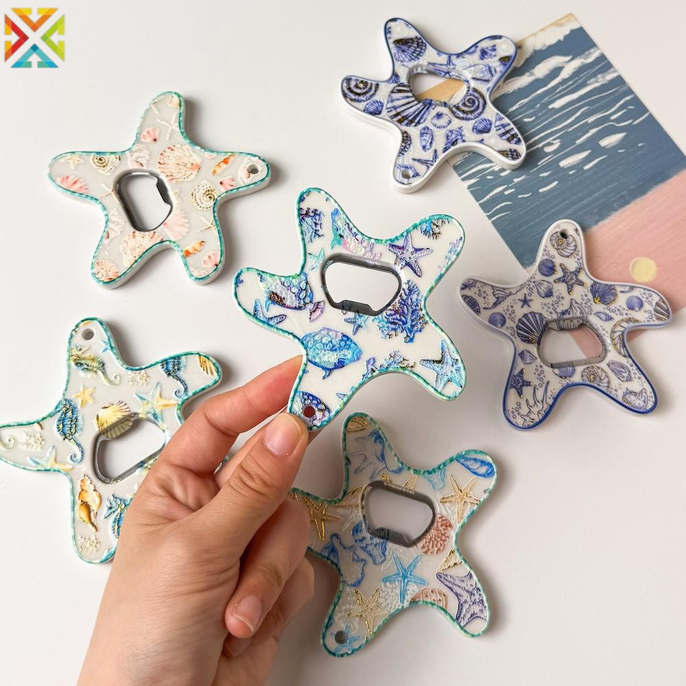 2-in-1 Starfish Acrylic Fridge Magnet Bottle Opener Embossed Hot Stamping Ocean Themed Home Decor