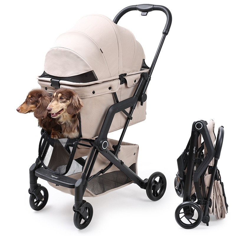 Durable 4-Wheel Pet Stroller Smooth Glide Swivel Wheels Easy-to-Fold EVA Tires Washable Adjustable Fabric Seat Sustainable for