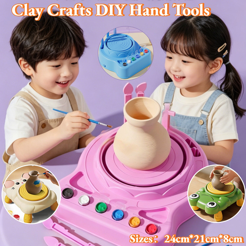 Kids DIY Electric Pottery Wheel Toy Handmade Pottery Making Kit with No-Bake Clay Art Craft Toy