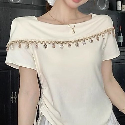 New Bohemian Vacation Style Tassel Short Sleeve T-Shirt