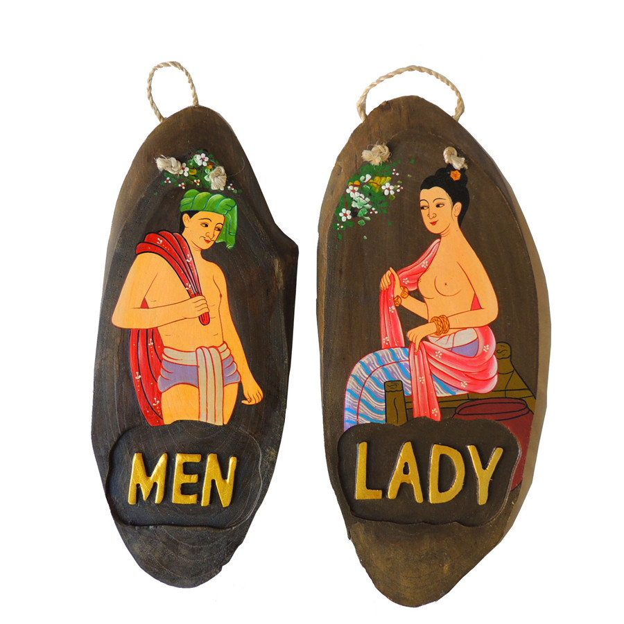 Shimaha Thai Wall Decoration Bath Male Guest Female Guest Prompt Sign Female Toilet Prompt Sign Southeast Asian Style Decoration