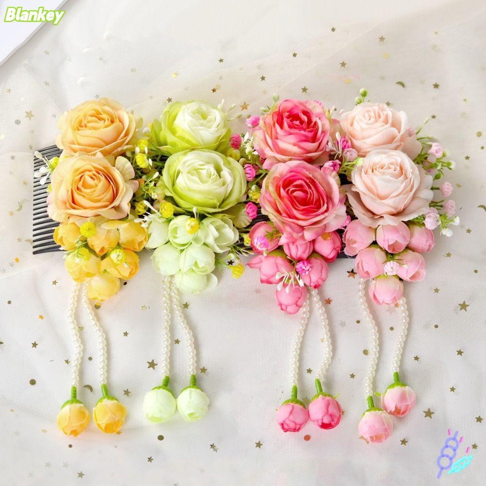 BLANKEYZ Pearl Tassel Hair Comb, Bohemian Style Sweet Flower Hair Comb, Barrettes Ethnic Style Pearl Tassel Elegant Fixed Combs Hair Accessories