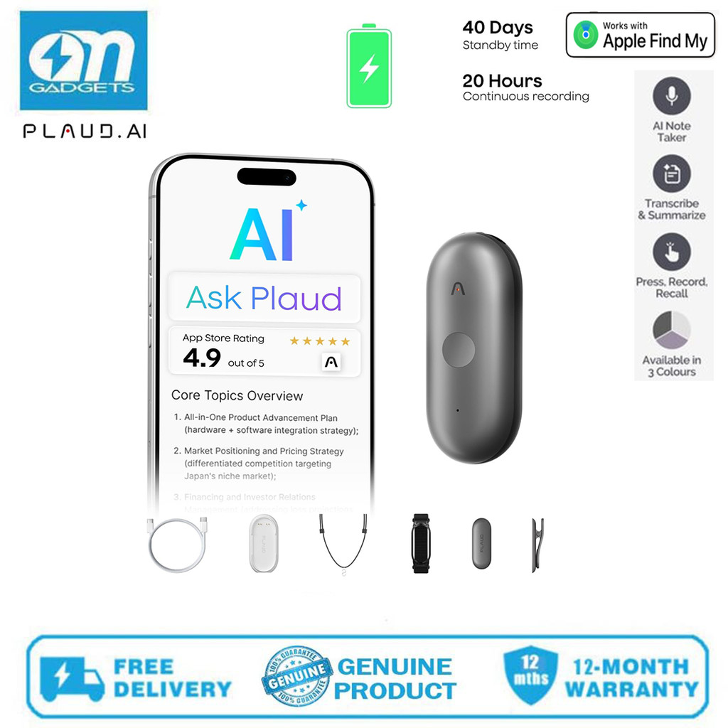 Plaud NotePin S AI Voice Recorder, Wearable AI Notetaker, AI Transcribe, Support 112 Languages, 64GB Audio Recorder