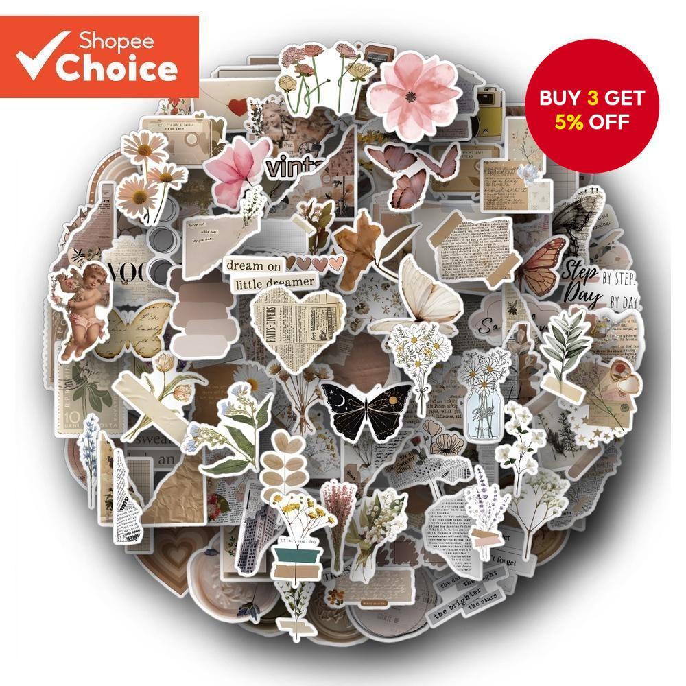 Vintage Diary Style Vinyl Stickers 60PCS Aesthetic Waterproof Sticker For Phone Laptop Personalized School