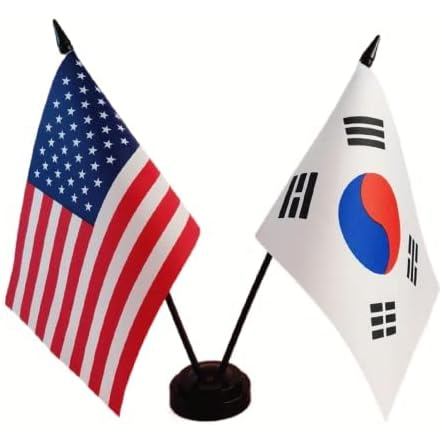Set Bendera Berkembar Zigvert AS & Korea Selatan - Bendera Meja Amerika & Korea untuk Paparan Bilik