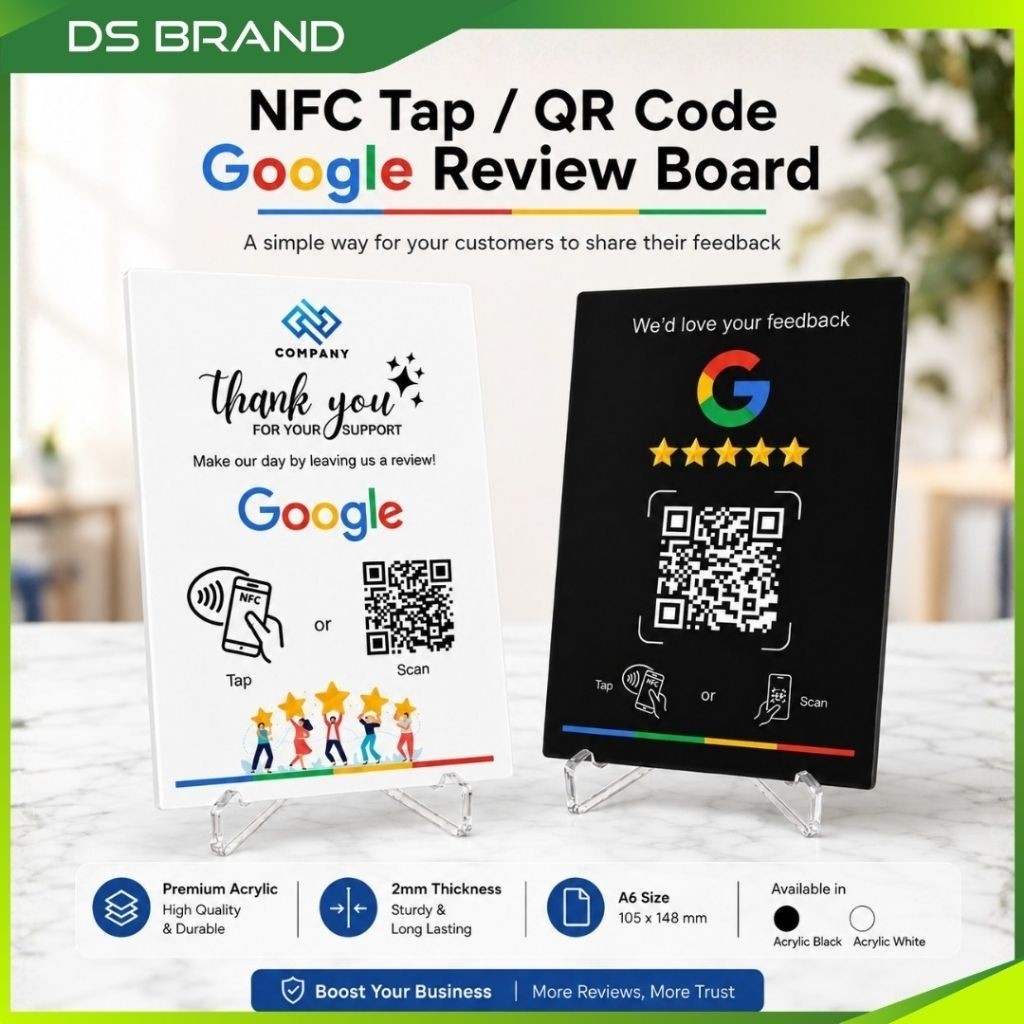 Google Review Board with NFC QR Code DS Brand K