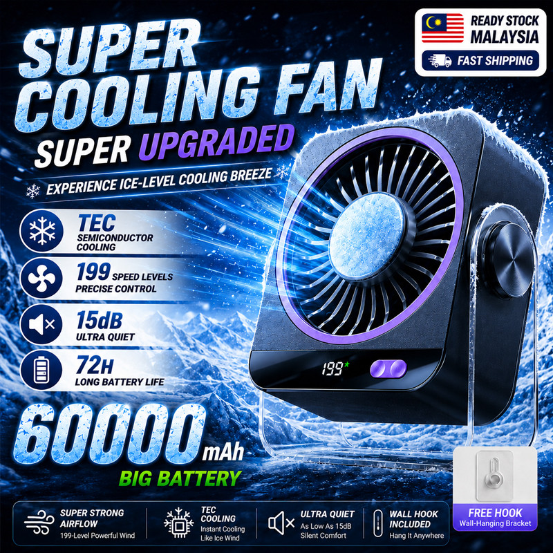 ❄WP 2026 TEC Table Fan 60000mAh 199Speed Ultra Quiet Desktop Fan Turbo Fan 720° Rotation Air Circulation Fan