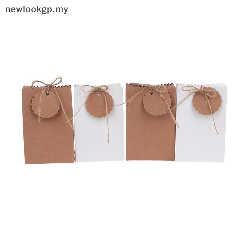 XXHZ 20/50Pcs Retro Kraft Paper Gift Box White Brown Cookie Candy Paaging Bag With Rope Tags Birthday Wedding Party Gifts Supplies [MY]