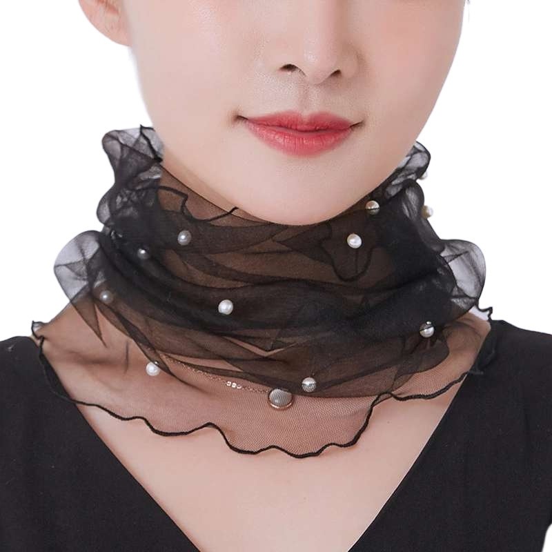 Thyroid Postoperative Cover Silk Scarf Neck Pattern Clavicle Necklace Cover Neck Scar Jewelry Gauze Lace Small Scarf