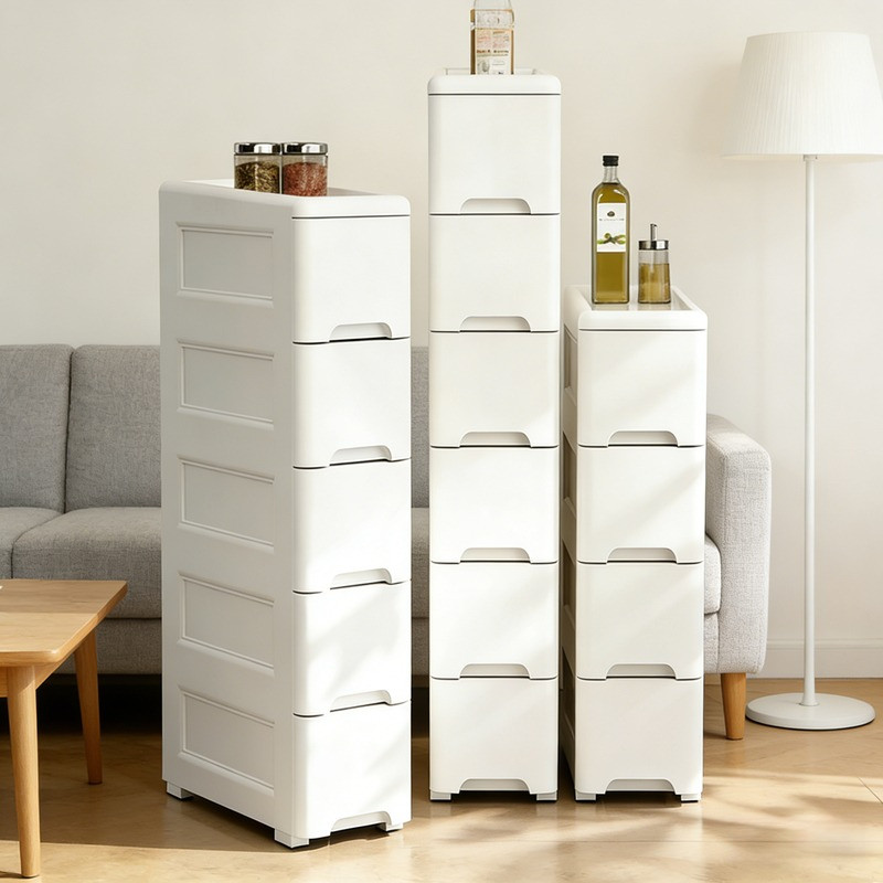 Slim Plastic Drawer Gap Organizer Drawer Moving Rack Narrow Organizer Storage Cabinet With Wheels Bathroom Cabinet